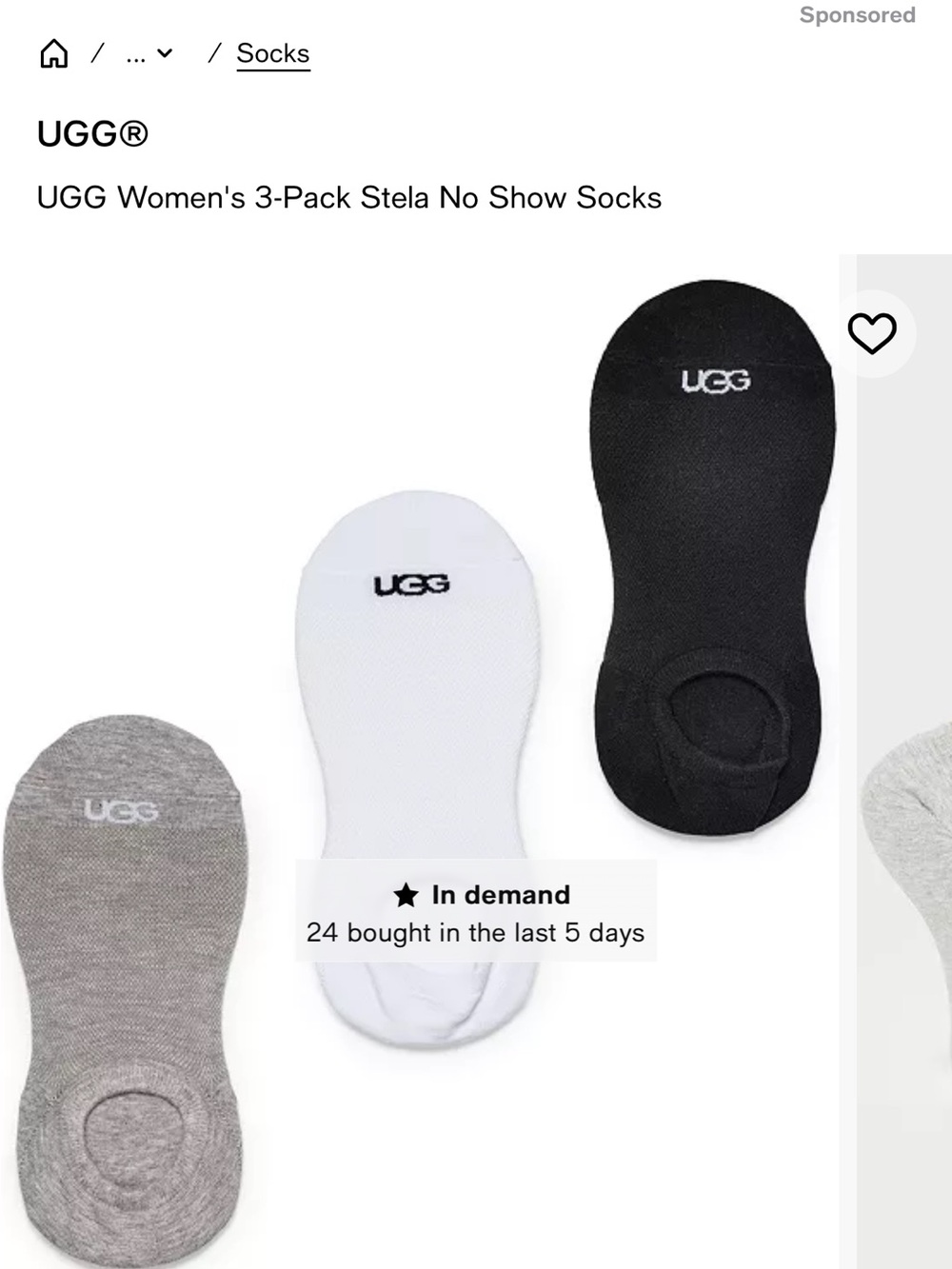 UGG Stela No Show Socks 3 Pack White, Gray & Black